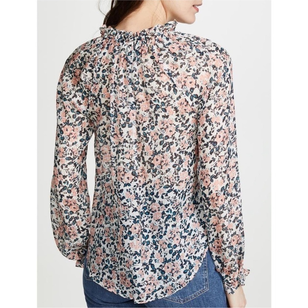 Veronica Beard Antonette White Floral Ruffled Silk Blouse Long Sleeve Sheer Sz 2 - Picture 2 of 16